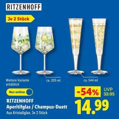 Aperitifglas / Champus-Duett Aus Kristallglas