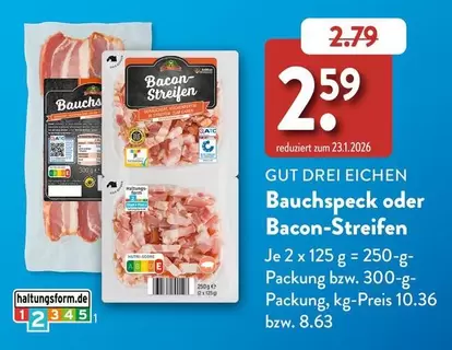 Bauchspeck oder Bacon-Streifen