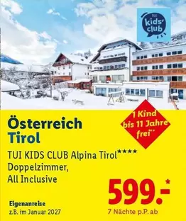Alpina - TUI KIDS CLUB Tirol**** Doppelzimmer, All Inclusive