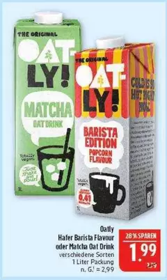 Oatly - Hafer Barista Flavour oder Matcha Oat Drink