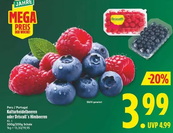 Kulturheidelbeeren oder Driscoll's Himbeeren