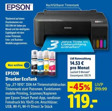 Epson - Drucker EcoTank Typ ET-1810