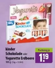 Kinder - Schokolade oder Yoguette Erdbeere