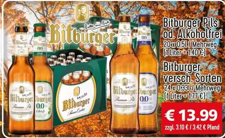 Bitburger - Pils od. Alkoholfrei, Versch. Sorten