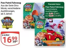 Paw Patrol - Fahrzeug Aus der Serie Dino Movie, verschiedene Ausführungen