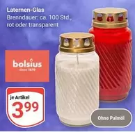 Laternen-Glas Brenndauer: ca. 100 Std., rot oder transparent