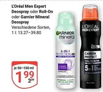 L'Oréal - Men Expert Deospray oder Roll-On oder Garnier Mineral Deospray