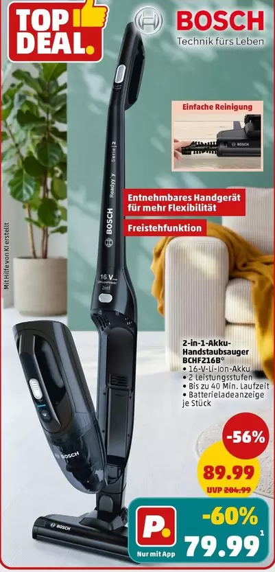 Bosch - 2-in-1 Akku-Handstaubsauger BCHF214B