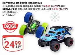 Monster - RC Volkswagen Beetle Bug 1:18, mit Licht und Turbo, bis 12 km/h or RC Cyber Flip 1:18, mit 360°-Stunts und Licht