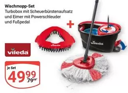 Vileda - Wischmopp-Set Turbobox mit Scheuerbürstenaufsatz und Eimer mit Powershcleuder und Fußpedal