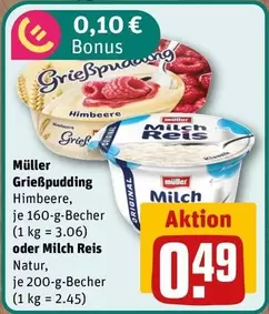 Grießpudding Himbeere oder Milch Reis Natur
