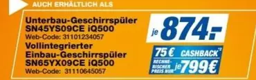 Siemens - Unterbau-Geschirrspüler SN45YS09CE iQ500, Vollintegrierter Einbau-Geschirrspüler SN65YX09CE iQ500