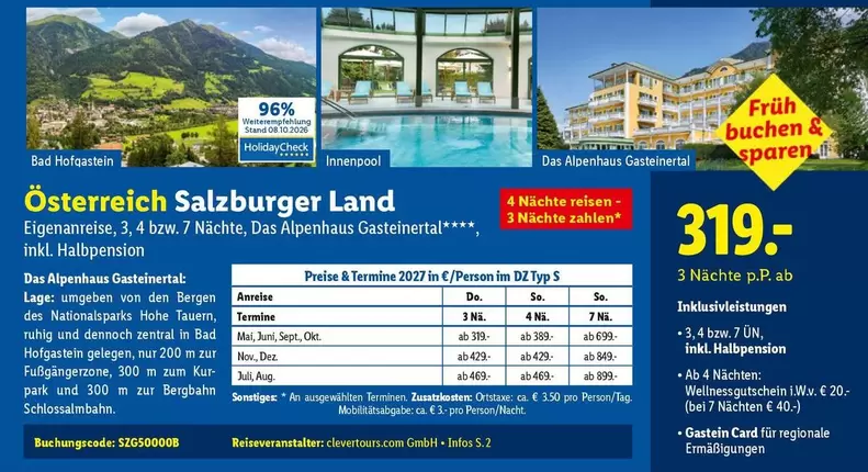 Österreich Salzburger Land Eigenanreise, 1, 4 bzw 7 Nächte, Das Alpenhaus Gasteinertal inkl. Halbpension