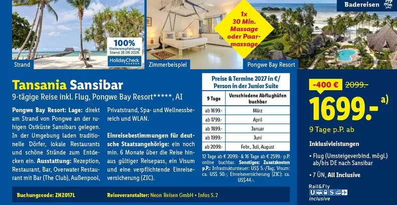 Tanzania Sansibar 9-tägige Reise inkl. Flug, Pongwe Bay Resort