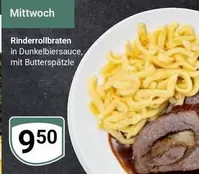 Rinderrollbraten in Dunkelbiersauce, mit Butterspätzle