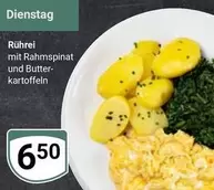Rührei mit Rahmspinat und Butterkartoffeln