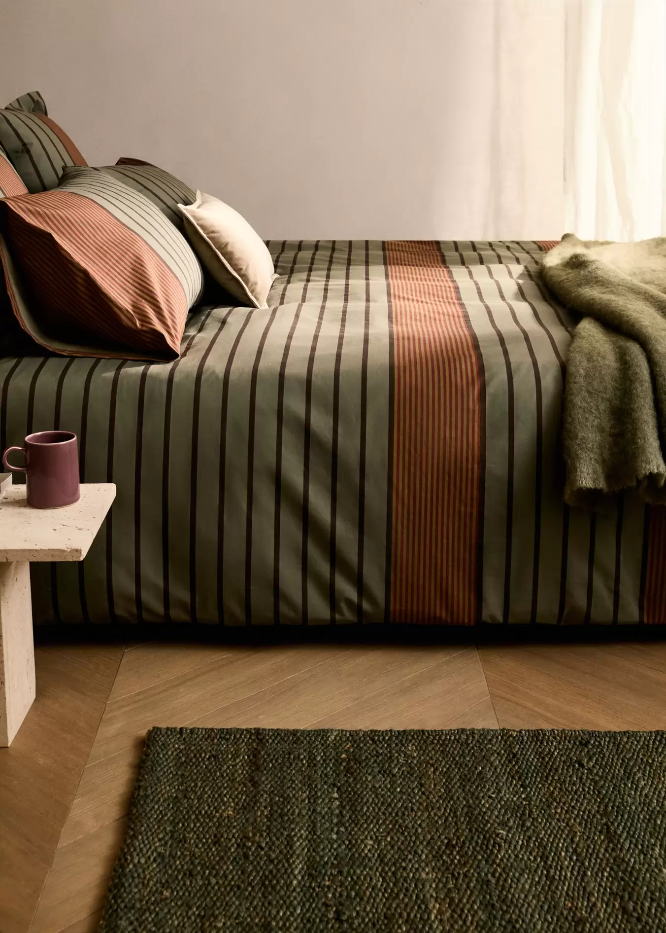 Bettbezug aus Baumwollperkal mit Multistreifen für Bett 150/160 cm