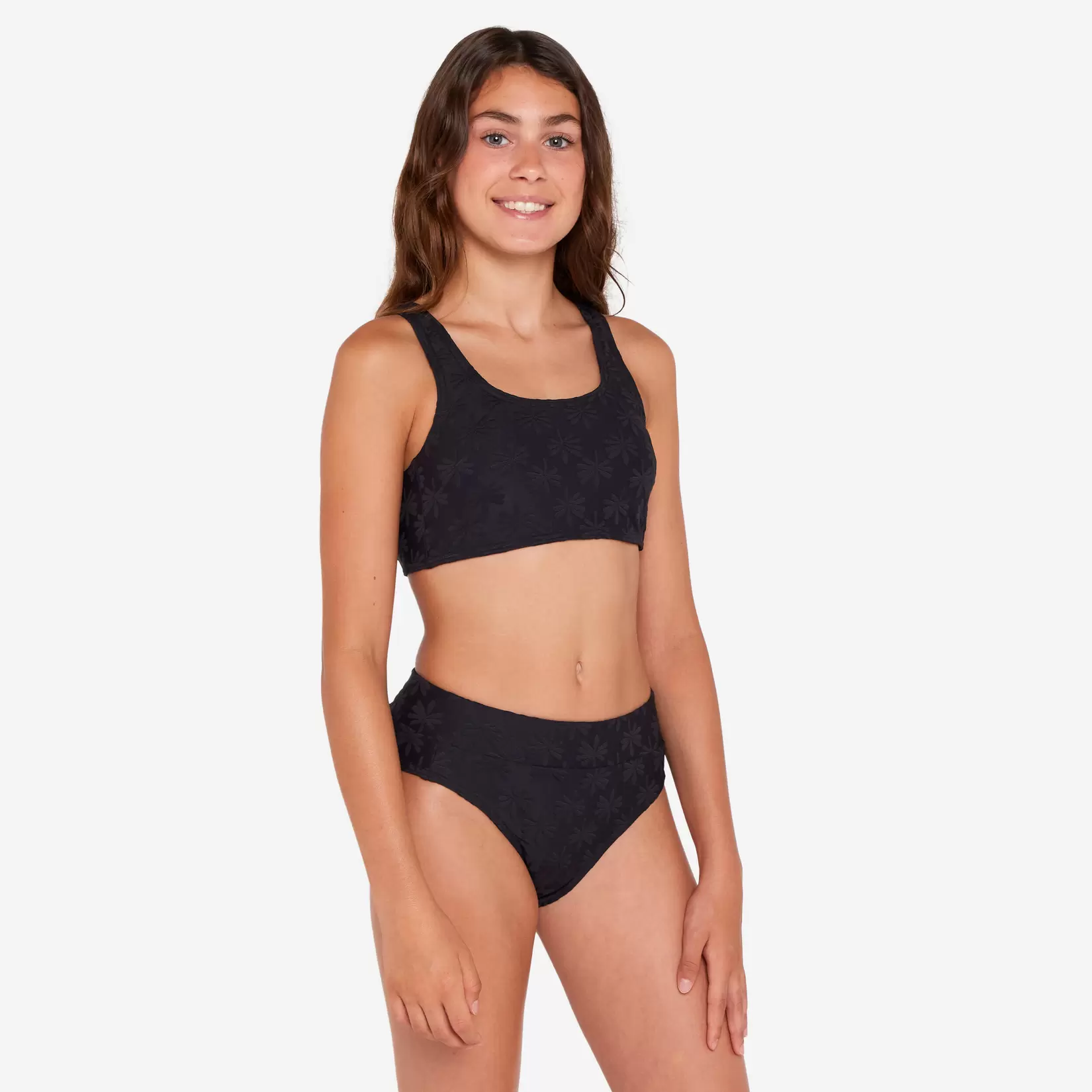 OLAIAN Bikini-Oberteil Surfen Mädchen Bustier hoher Taillenbund 500 Lao Miami schwarz