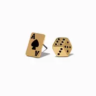 Playing Card & Dice Gold-tone Stud Earrings