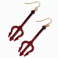 Red Glitter Pitchfork Drop Earrings