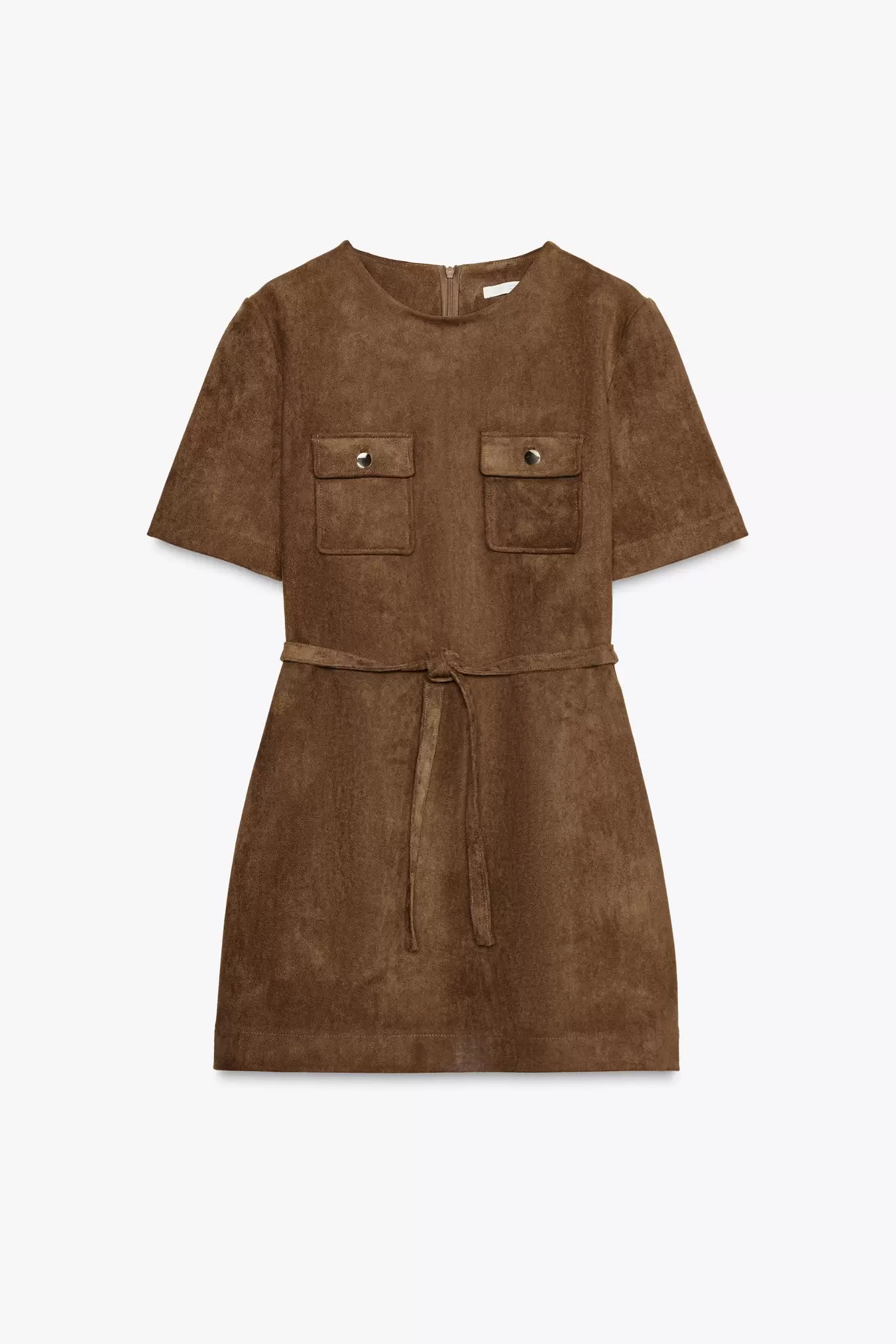 WILDLEDERIMITAT-KLEID MIT GÜRTEL