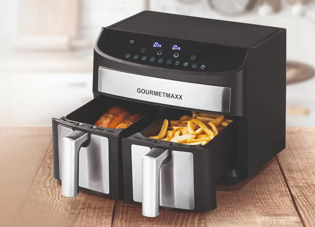 GOURMETmaxx Doppelkammer-Heißluftfritteuse 7L