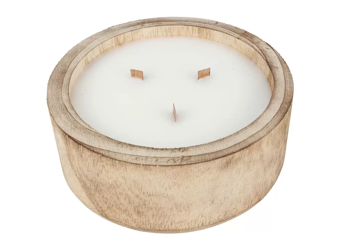 Holzschale mit Citronella-Holzdocht-Kerze 19,5x8cm Natur