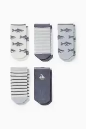 Multipack of 5 - shark and sailing boat - baby trainer socks