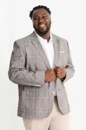 Tailored jacket with linen content - regular fit - stretch - check