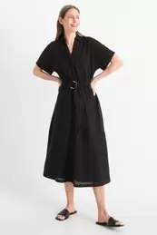 Shirt dress with belt - broderie anglaise