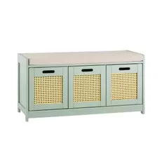 Commode à chaussure rotin avec coussin 2 portes et 1 cube