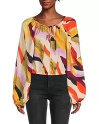 Tilly Abstract-Print Tie-Neck Blouse - Orange