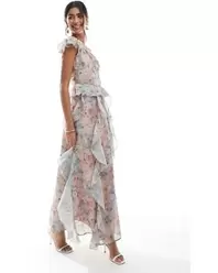 Chiffon Ruffle Detail One Shoulder Maxi Dress - White