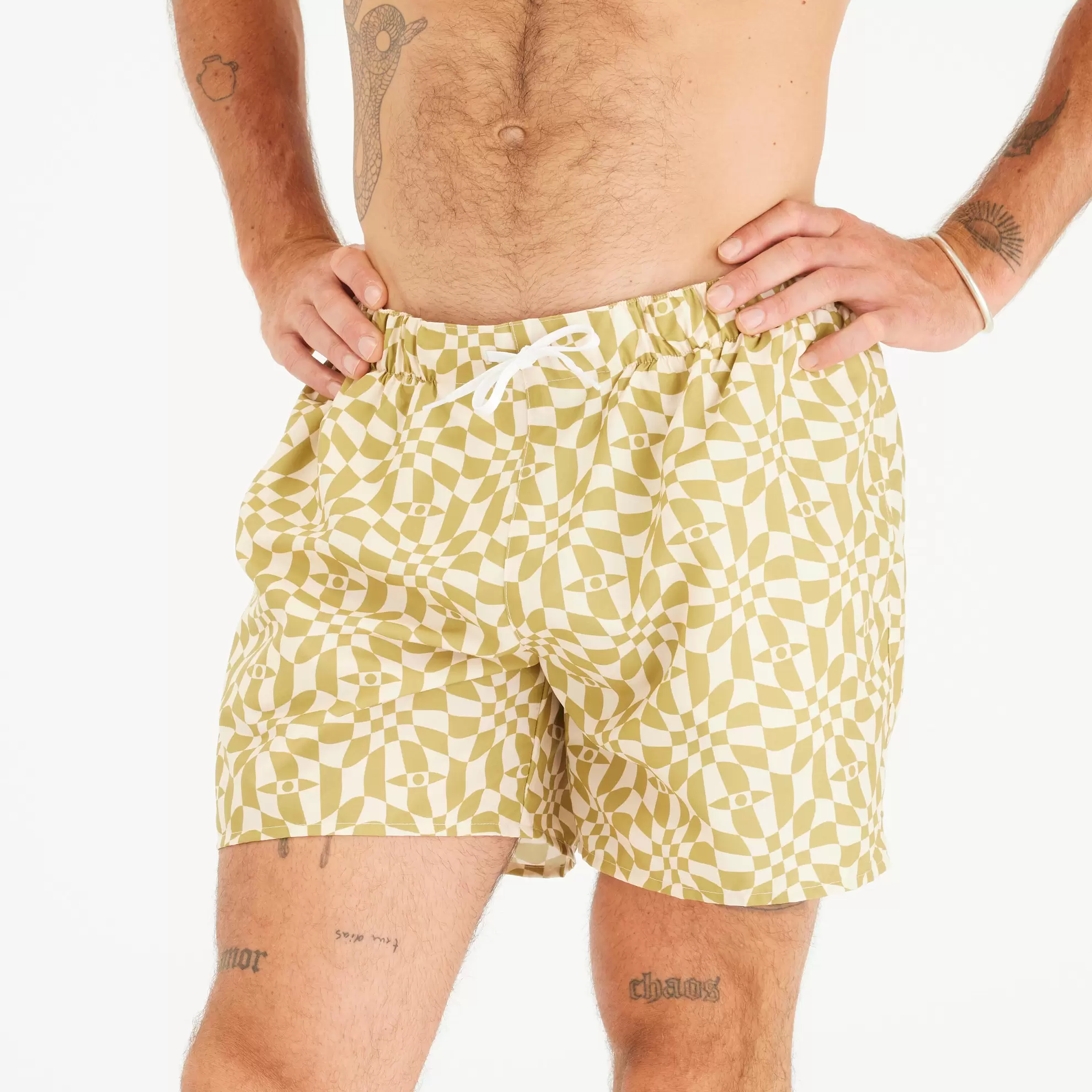 OLAIAN Boardshorts Surfen Herren kurz 100 15" beige/gemustert