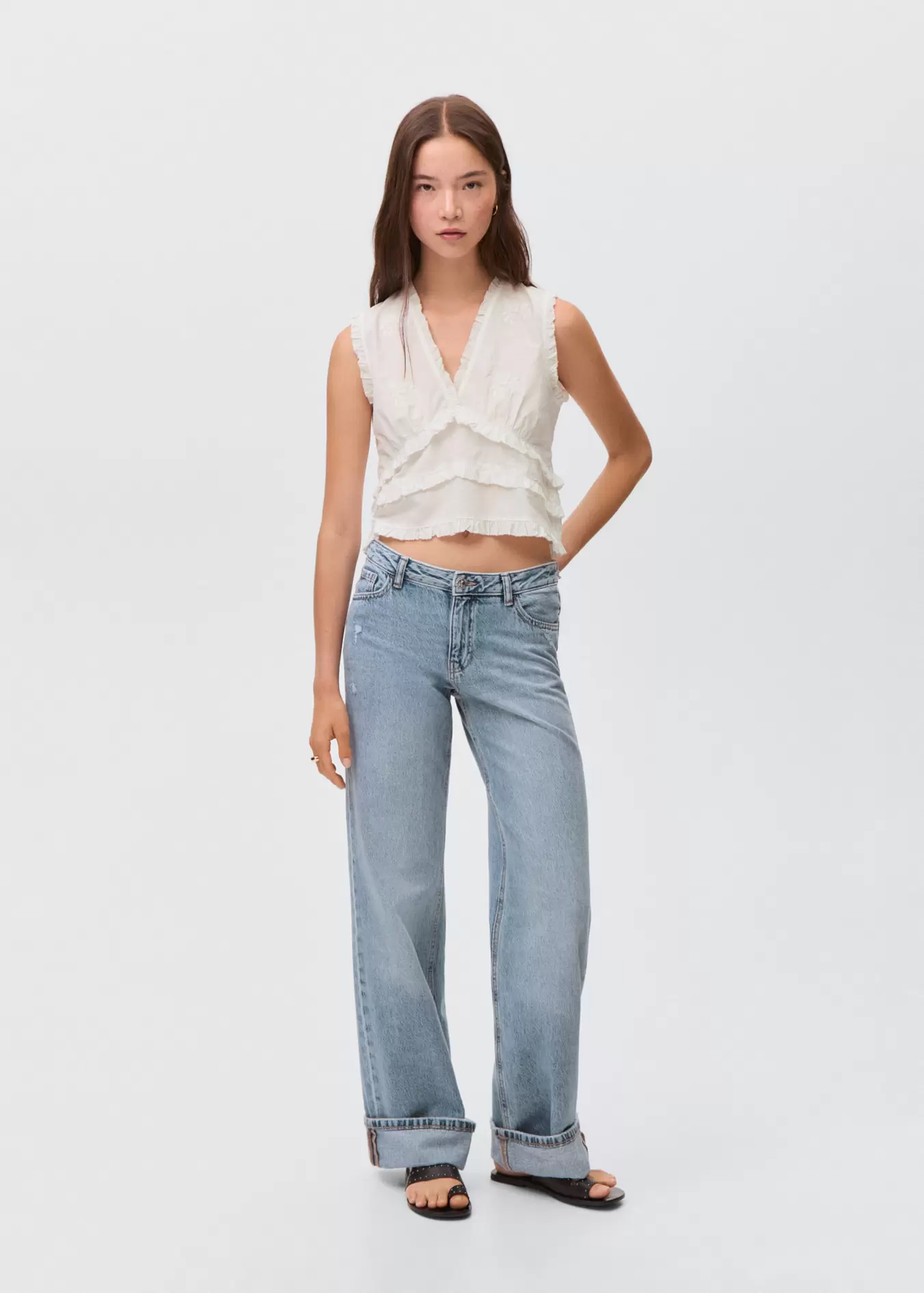 Wideleg-Jeans mit Saum-Umschlag