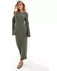 Long Sleeve Textured Maxi Dress - Green