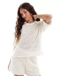Crochet Boxy Tee Co-ord - White