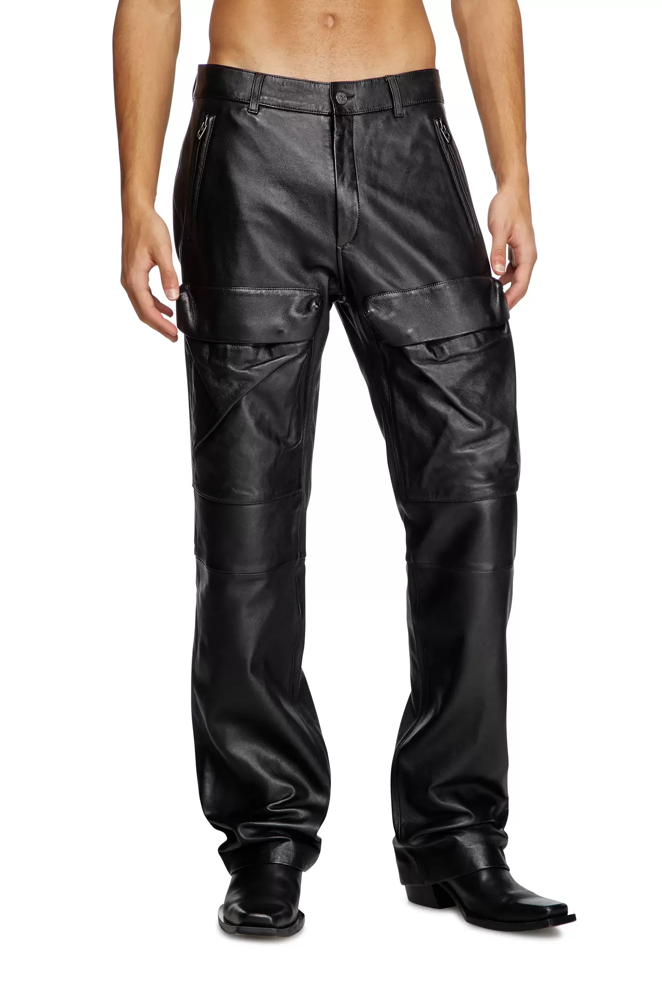 Hose aus Leder mit-Utility-Taschen