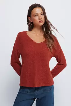 Chenille T-Shirt mit Spitzenausschnitt