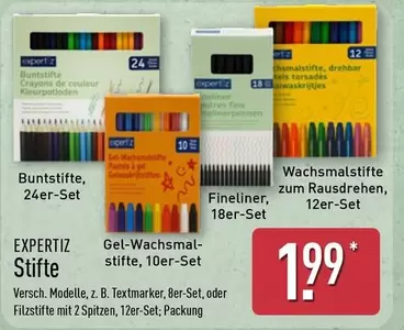 Buntstifte, 24er-Set, Gel-Wachsmalstifte, 10er-Set, Wachsmalstifte zum Rausdrehen, 12er-Set, Fineliner, 18er-Set