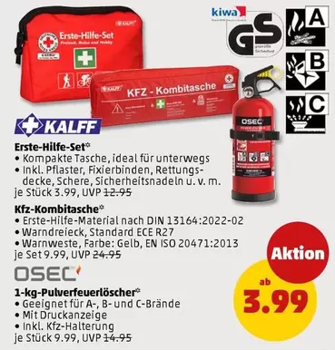 Ideal - Erste-Hilfe-Set, Kfz-Kombitasche, 1-kg-Pulverfeuerlöscher