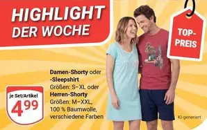 Damen-Shorty oder -Sleepshirt, Herren-Shorty