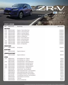 Honda Katalog in Norderstedt | Honda ZR-V ZUBEHÖR-PREISLISTE | 2025-03-25T00:00:00.000Z - 2026-03-25T00:00:00.000Z