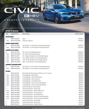 Honda Katalog in Fürstenfeldbruck | Honda CIVIC ZUBEHÖR-PREISLISTE | 2025-05-12T00:00:00.000Z - 2026-05-12T00:00:00.000Z