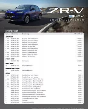 Honda Katalog in Siegen | Honda ZR-V ZUBEHÖR-PREISLISTE | 2025-07-29T00:00:00.000Z - 2026-07-29T00:00:00.000Z