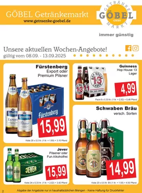 Getränke Göbel Katalog in Rietberg | Aktuelle Sonderaktionen | 2025-08-09T00:00:00.000Z - 2025-09-13T00:00:00.000Z