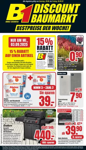 B1 Discount Baumarkt Katalog in Norderstedt | B1 Discount Baumarkt flugblatt | 2025-09-03T00:00:00.000Z - 2025-09-17T00:00:00.000Z