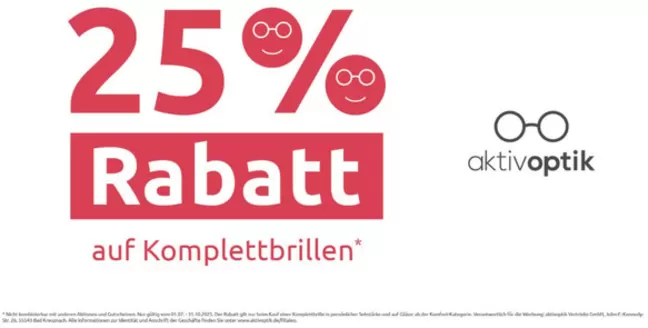 Aktiv Optik Katalog in Oldenburg | 25% Rabatt. | 2025-09-04T00:00:00.000Z - 2025-12-31T00:00:00.000Z