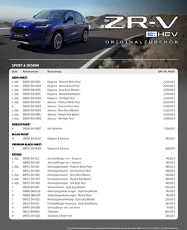 Honda Katalog in Magdeburg | Honda ZR-V ZUBEHÖR-PREISLISTE | 2025-10-08T00:00:00.000Z - 2026-10-08T00:00:00.000Z