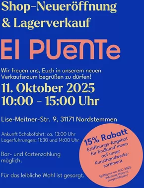 El Puente Katalog in Gelsenkirchen | Shop Neueroffnung & Lagerverkauf | 2025-10-09T00:00:00.000Z - 2025-10-11T00:00:00.000Z